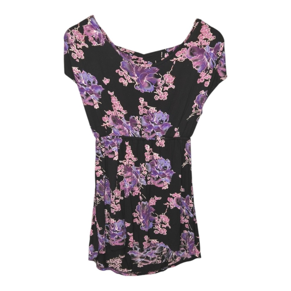 Free People Tunic Top Womens XS Black Purple Floral Sleeveless Boho Fairycore